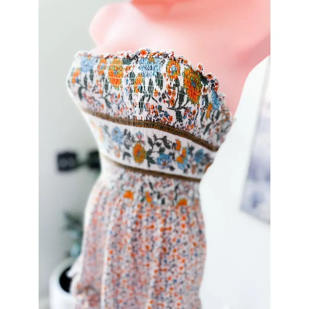 Twirl into Flowers + Wander Wild Meadows Strapless Smocked Tiered Maxi Dress